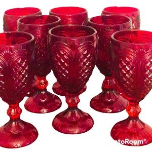 ❤️✨ Set of 8 Vintage Ruby red Bohemian wine glasses/goblet